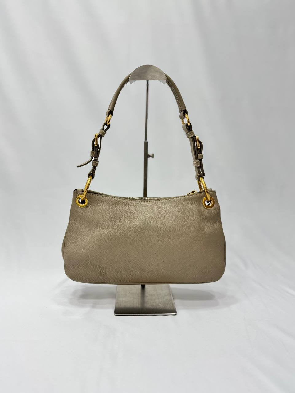 PRADA Belted Zip Shoulder Bag Vitello Daino Handbag