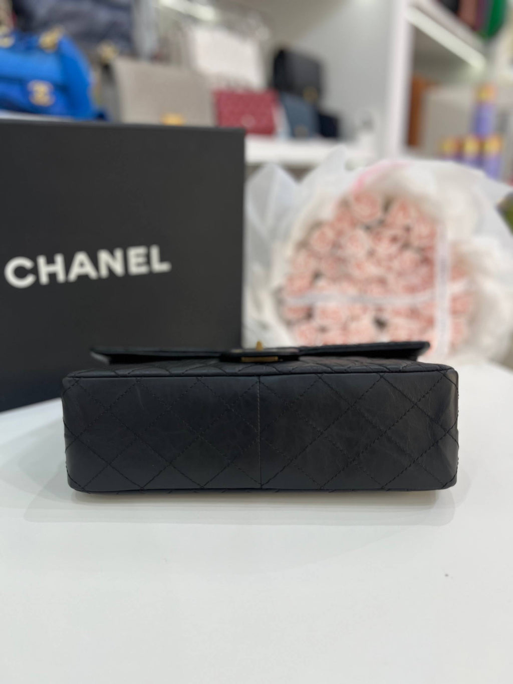 CHANEL 2.55 Reissue Double Flap Bag In Black Aged Calfskin