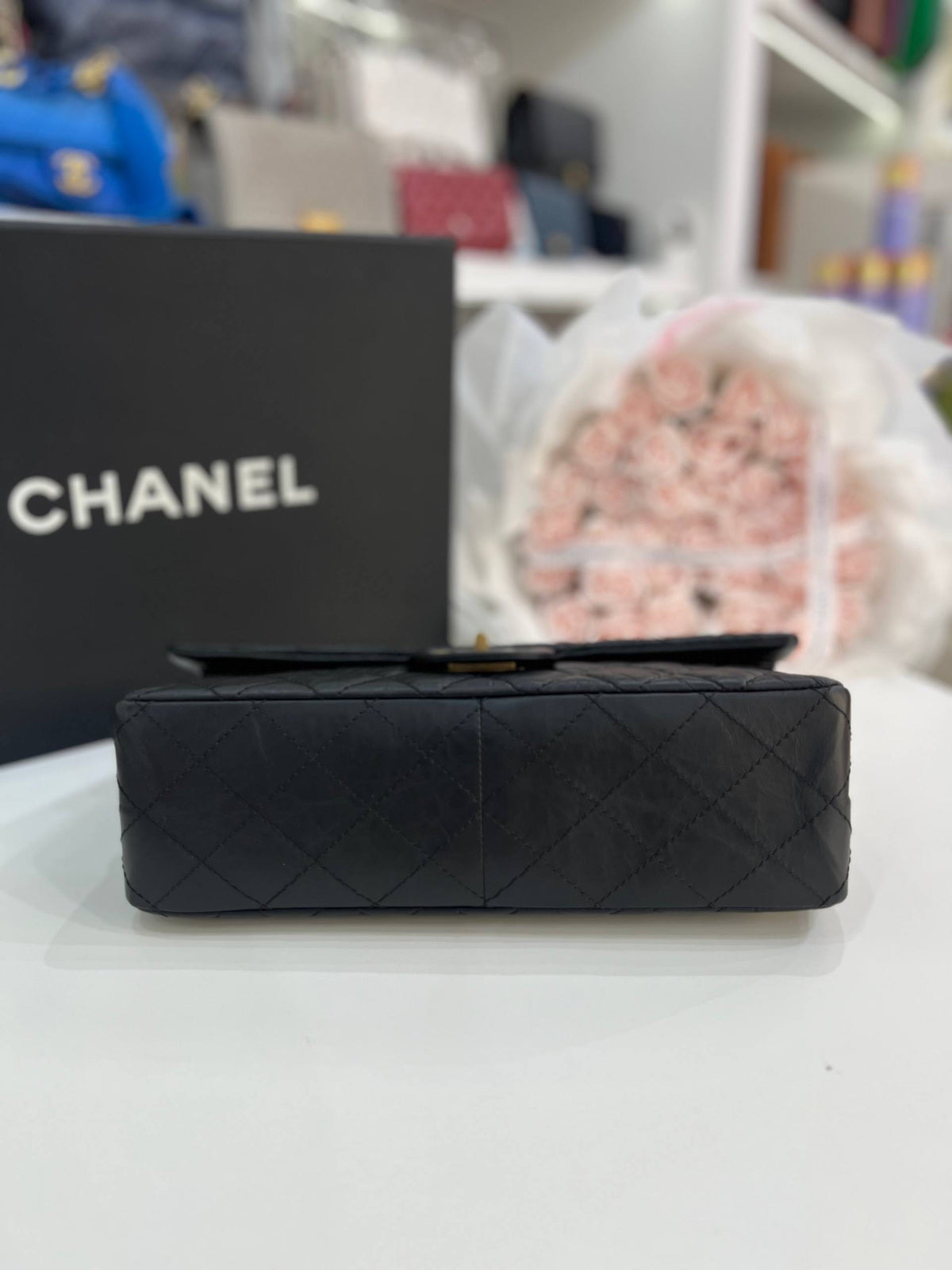 CHANEL 2.55 Reissue Double Flap Bag In Black Aged Calfskin