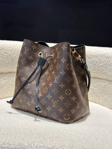 FULL SET LOUIS VUITTON LV Neonoe MM in Monogram Canvas, Black Strap Shoulder Bag GHW ( NFC )