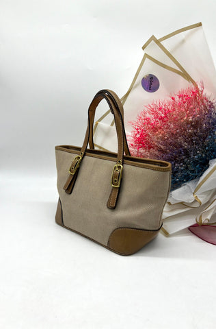 COACH Beige Brown Canvas & Leather Handbag - Reeluxs 