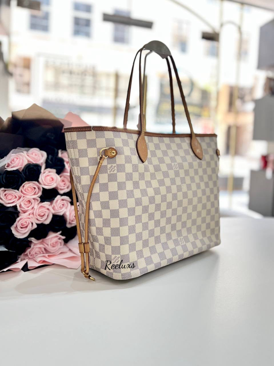 LOUIS VUITTON LV Neverfull MM Damier Azur Tote Handbag