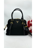 PRADA Womens Black Nylon & Leather Handbag - Reeluxs 