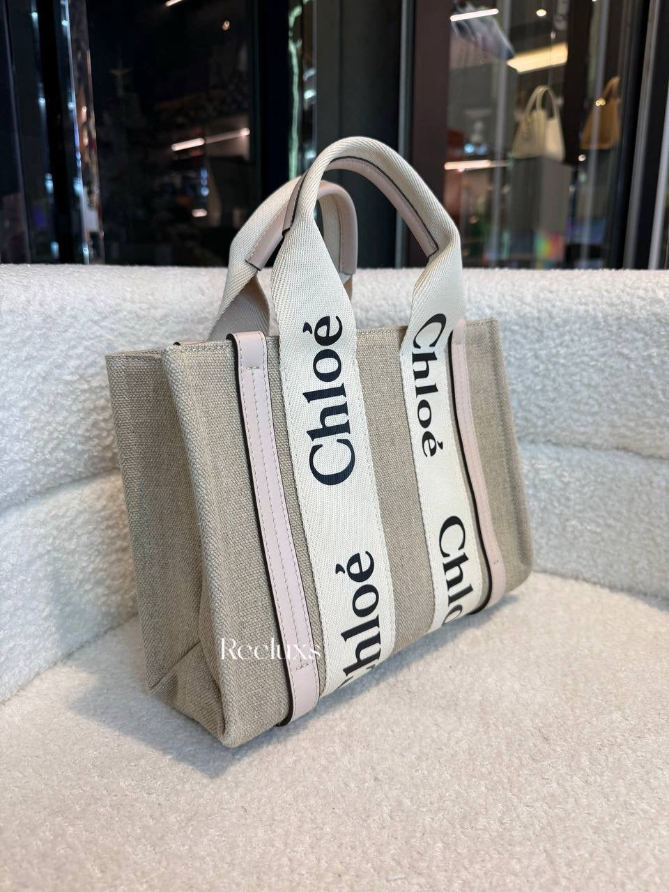Chloé Woody Tote Bag Large Beige in Canvas