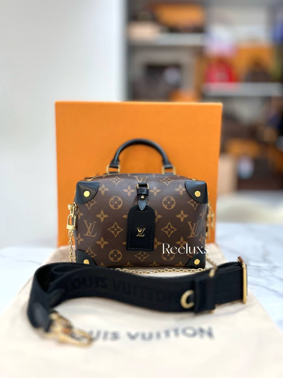 LOUIS VUITTON LV Petite Malle Souple Monogram Canvas Handbag Full set