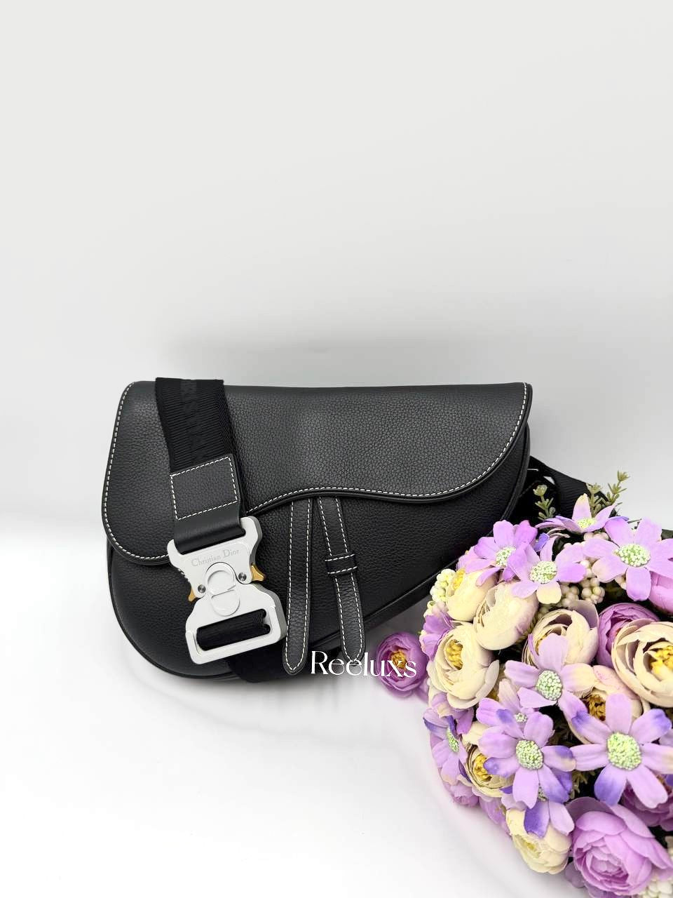 Christian Dior Saddle Bag in black grained leather
