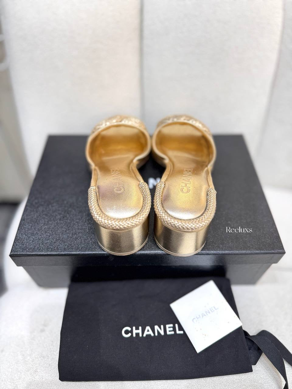 Chanel Gold Leather CC Slide Sandals