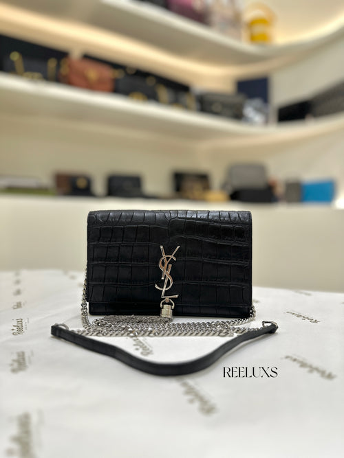 Saint Laurent YSL Kate Tassel Shoulder Bag (Croc-Embossed)