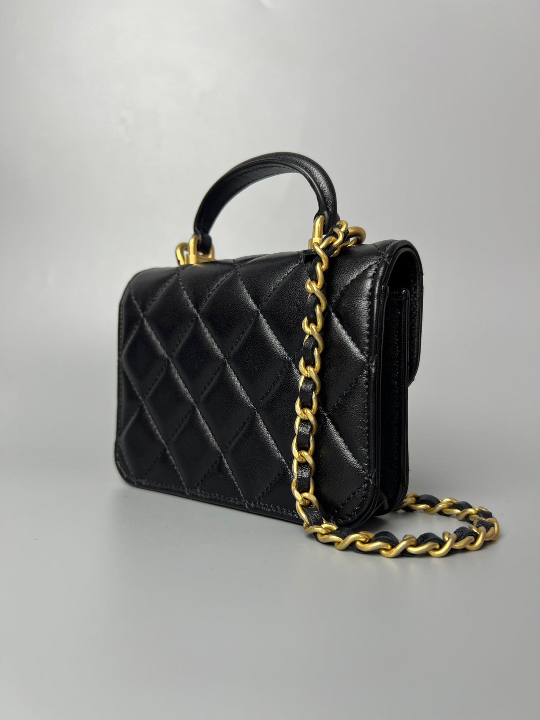 CHANEL Lambskin Black Flap Coin Purse With Chain-Full Set - Reeluxs 