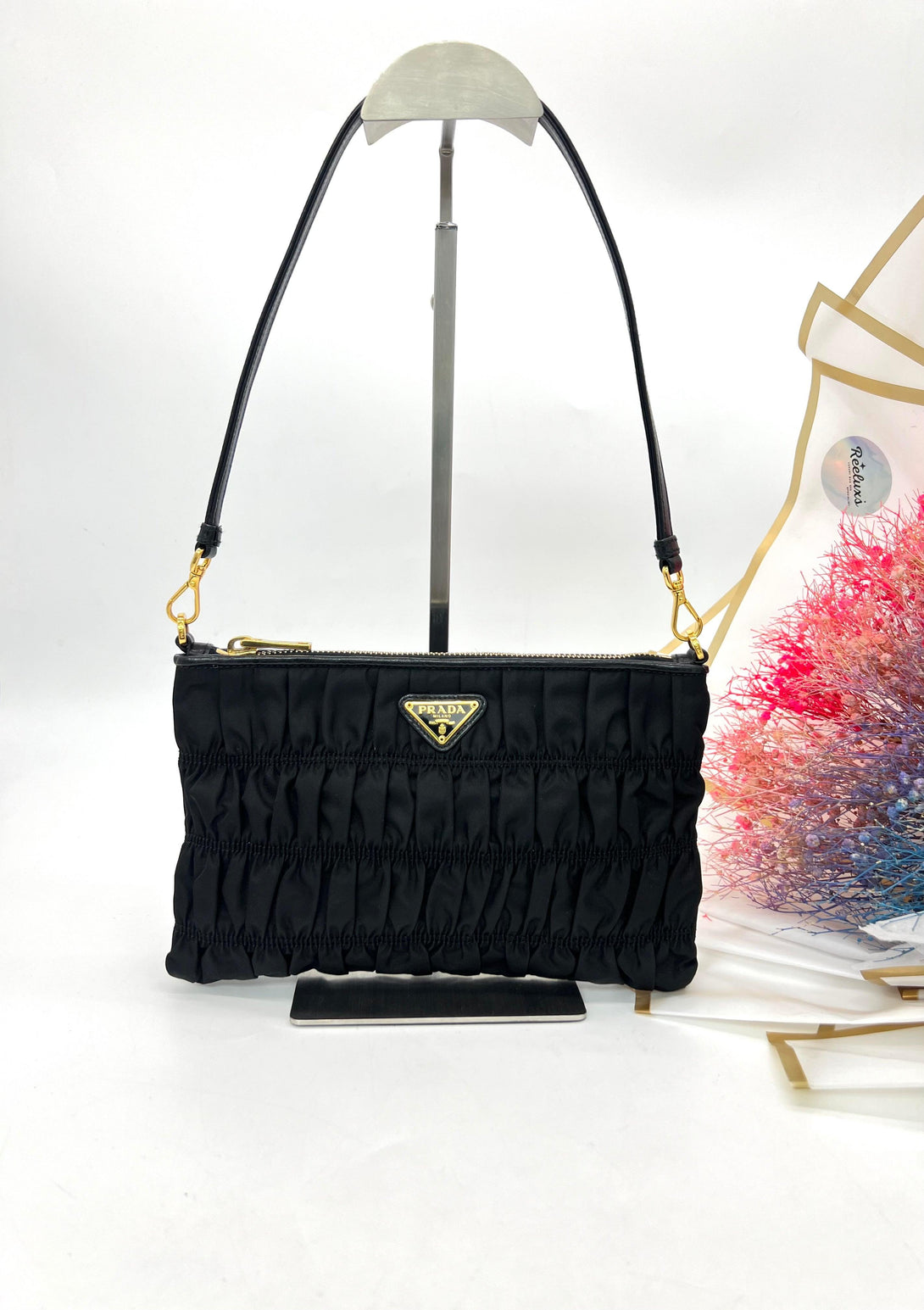 PRADA Tessuto Nylon Gaufre Shoulder Bag Black - Reeluxs 