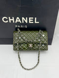 CHANEL Green Quilted Patent Leather Classic Medium Double Flap Bag