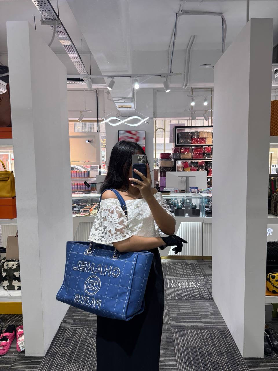 CHANEL Medium Blue Mixed Fibers Deauville Tote Bag