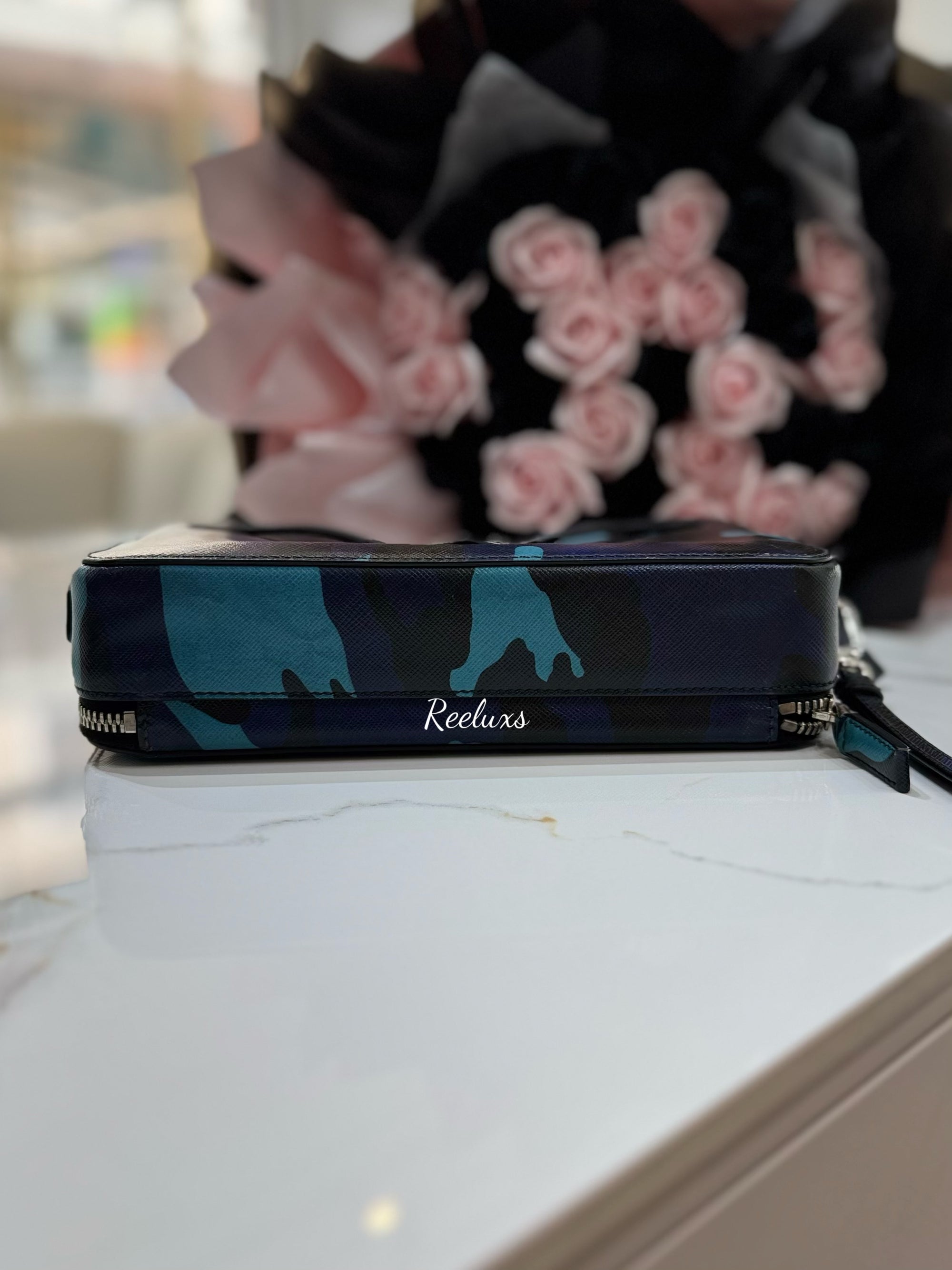 PRADA Camouflage Saffiano Leather Clutch Bag