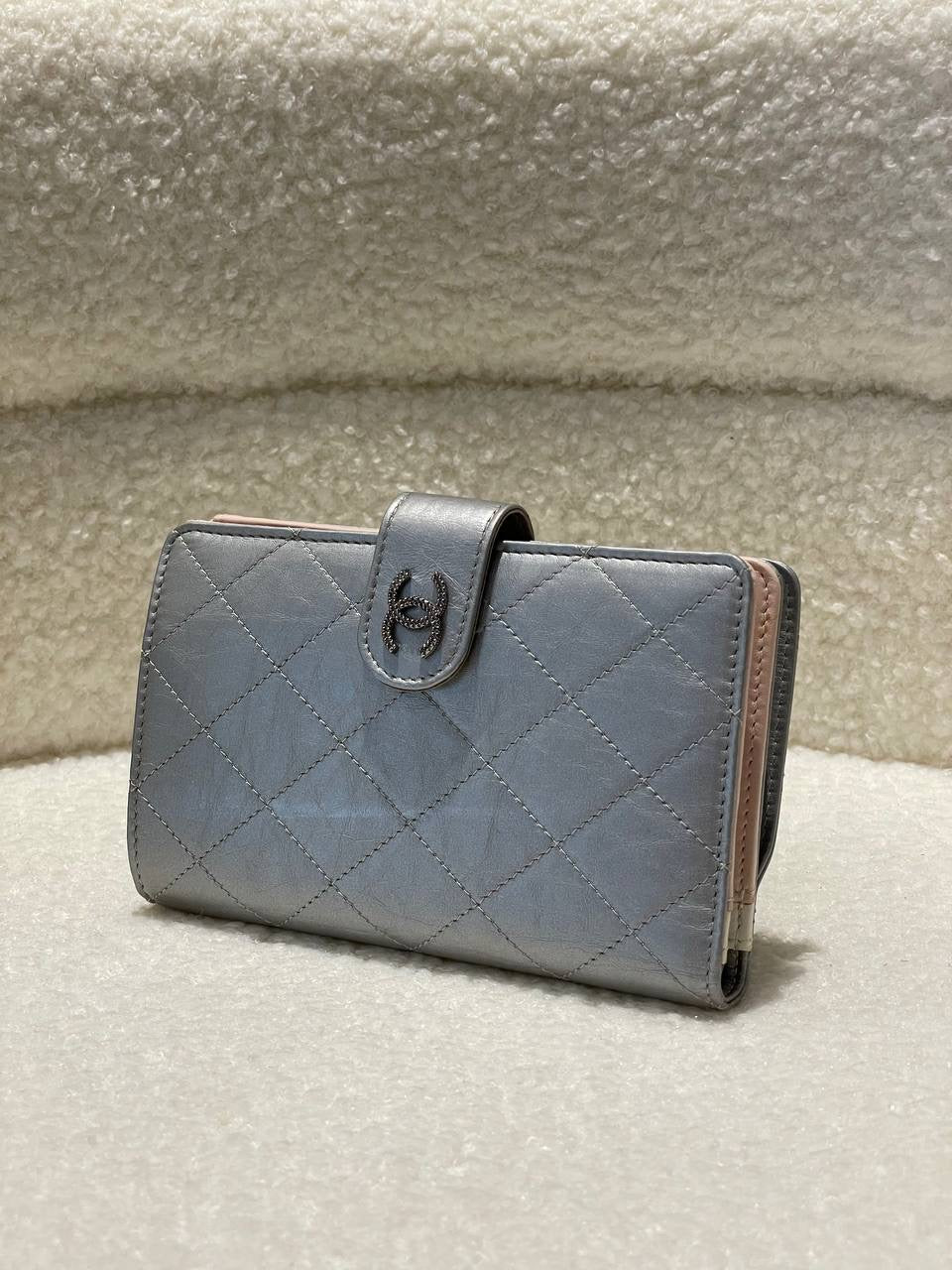 CHANEL Matelasse Coco Mark Clasp Folding Silver Wallet