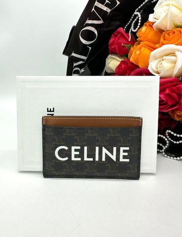 CELINE Card Holder In
TriompheCanvas With CELINE Print Tan - Reeluxs 