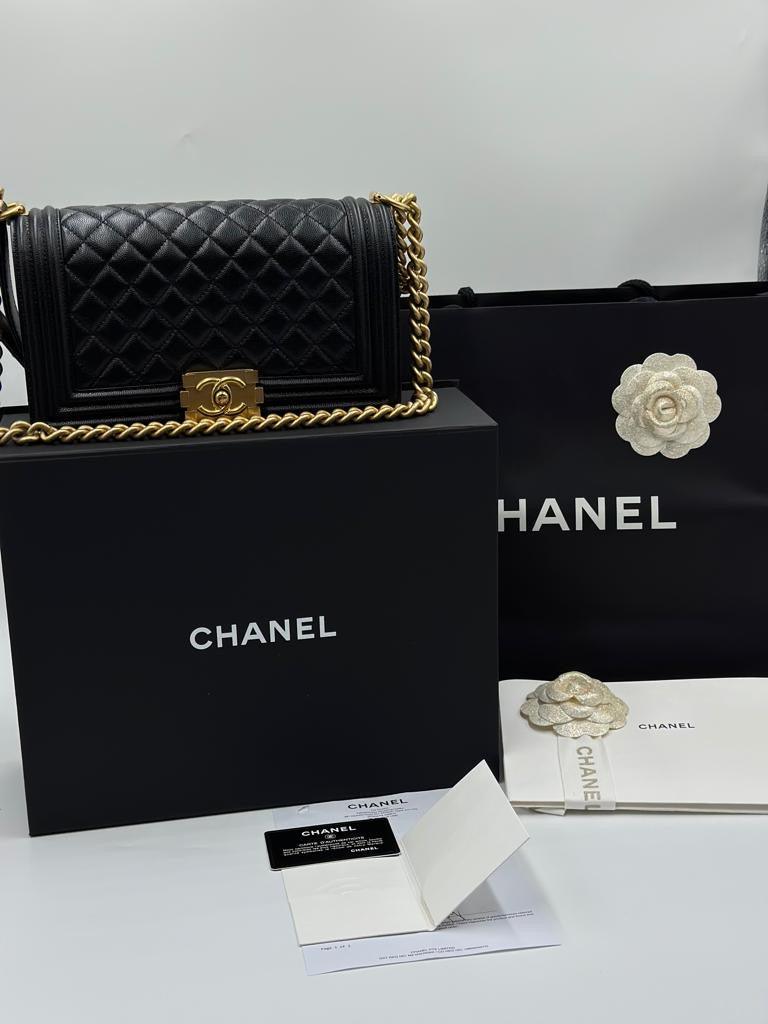CHANEL BOY MEDIUM CAVIAR SKIN GHW (Full Complete Set) - Reeluxs 