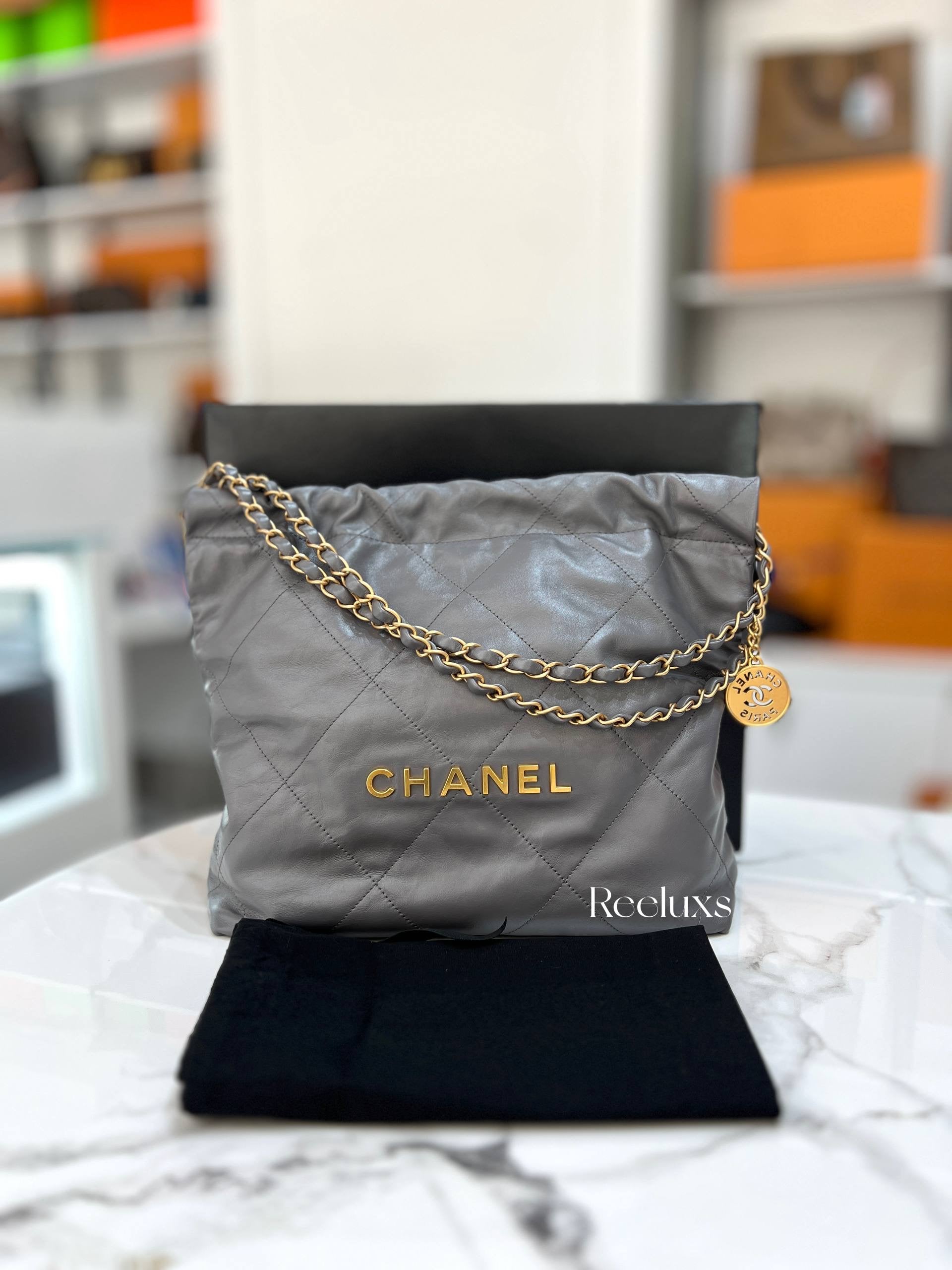 CHANEL 22 Microchip Small Tote Handbag In GHW