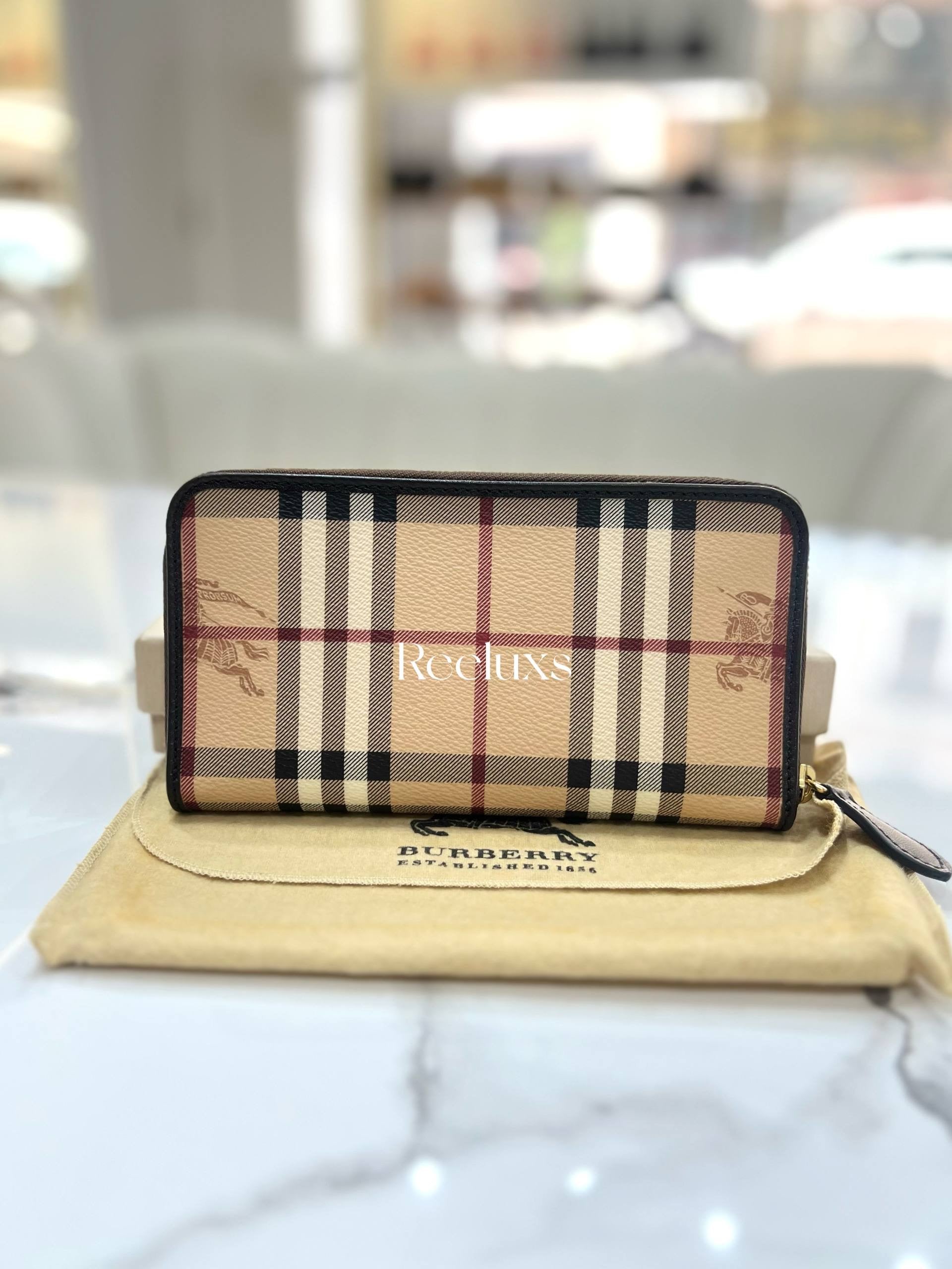FullSet BURBERRY Brown Leather Haymarket Check Coated Canvas Zip Wallet