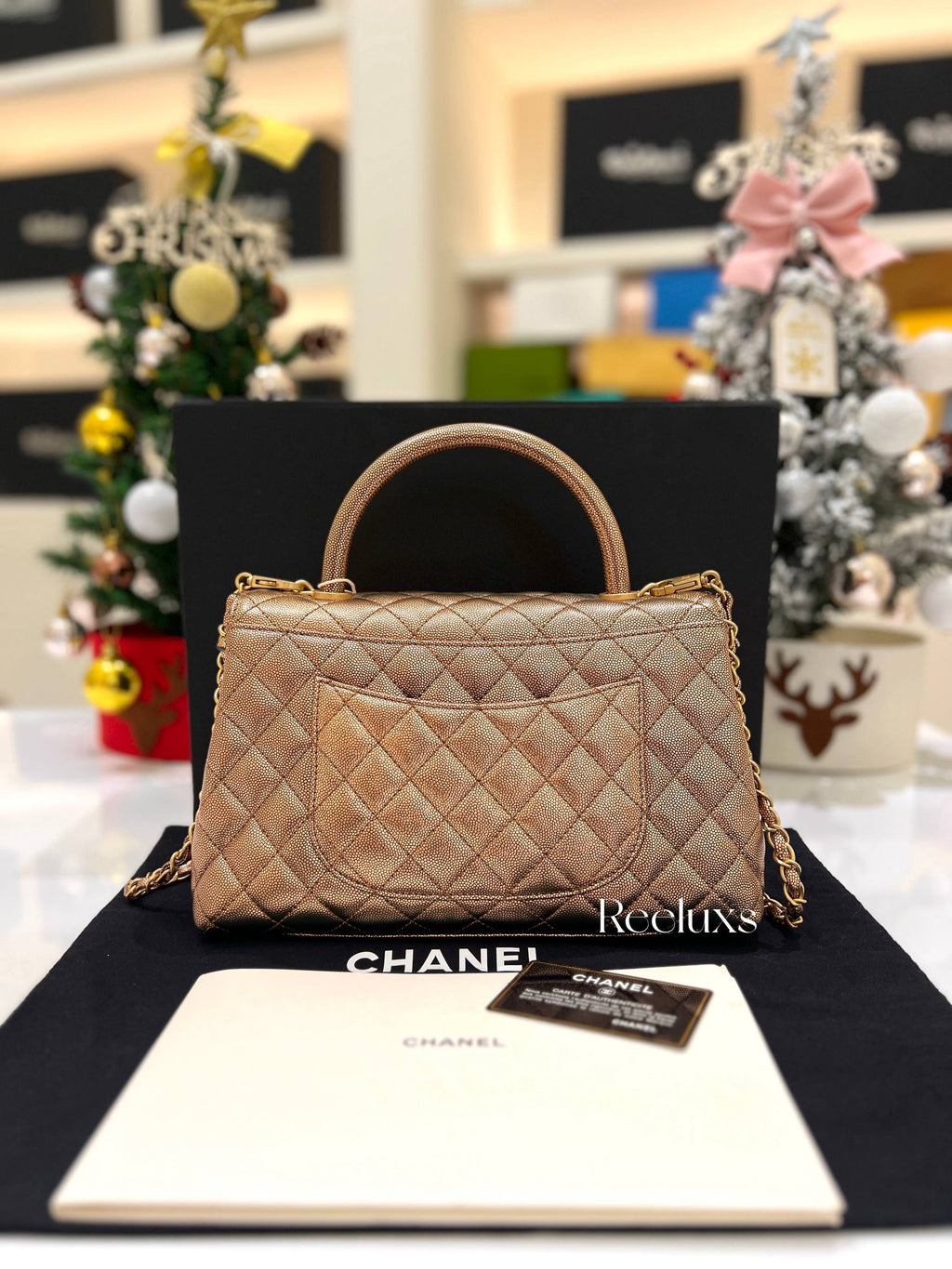 FULLSET CHANEL COCO Handle Flap Metallic Caviar Quilted Medium GHW Shoulder Bag