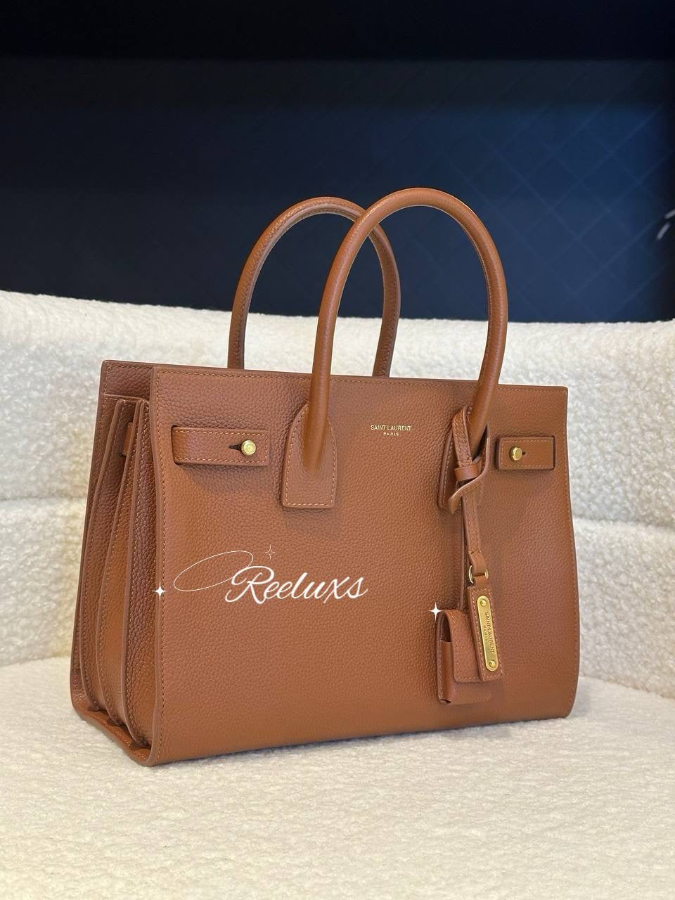 YVES SAINT LAURENT YSL Grained Calfskin Baby Sac De Jour Supple Canyon Handbag