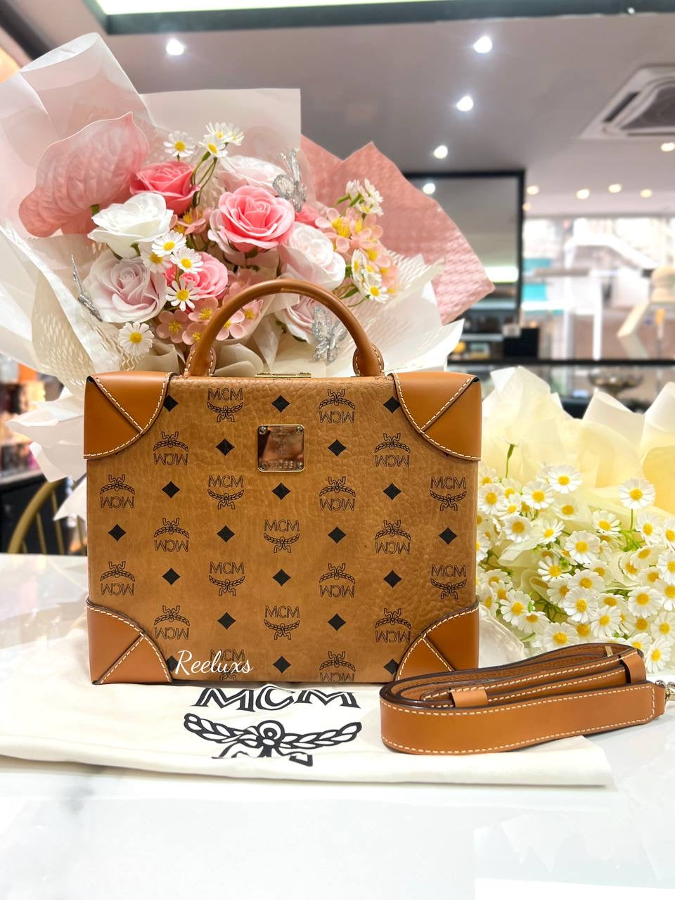 MCM Briefcase, Visetos canvas in cognac