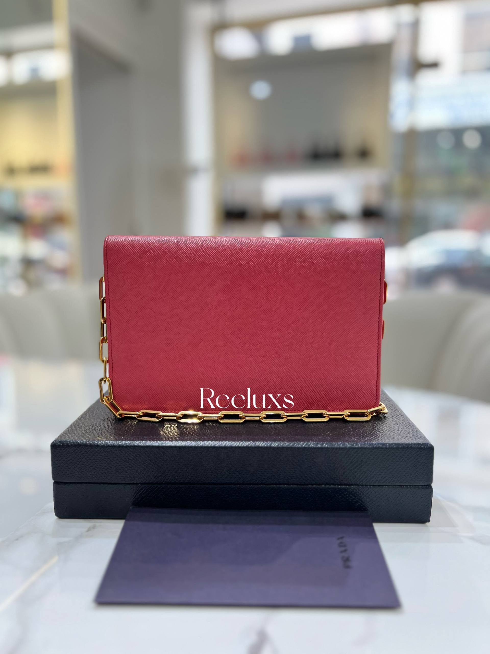 PRADA Saffiano Metal Leather Wallet On Chain Clutch Bag