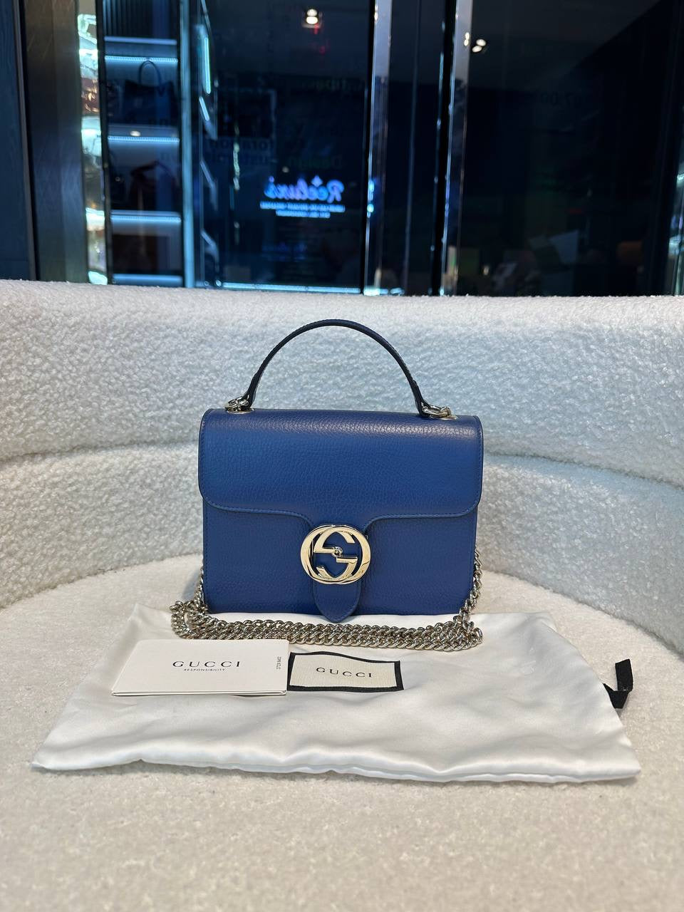 Gucci Blue Leather Medium Interlocking G Shoulder                                                 Bag