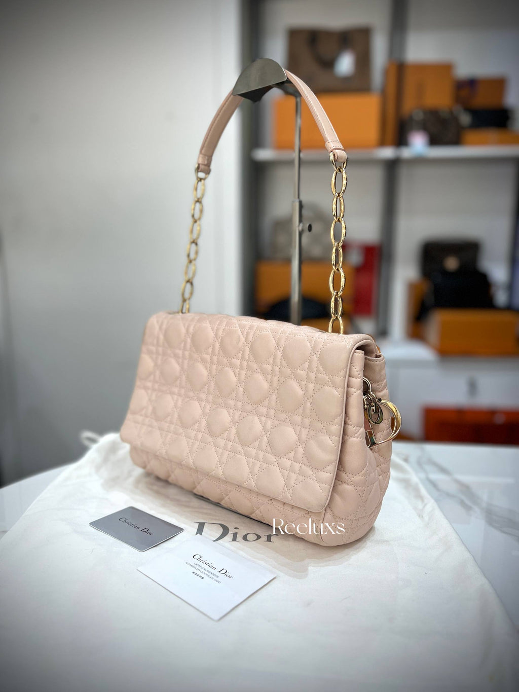 Dior Caro Small Flap Bag with Chain Strap and Leather Insert