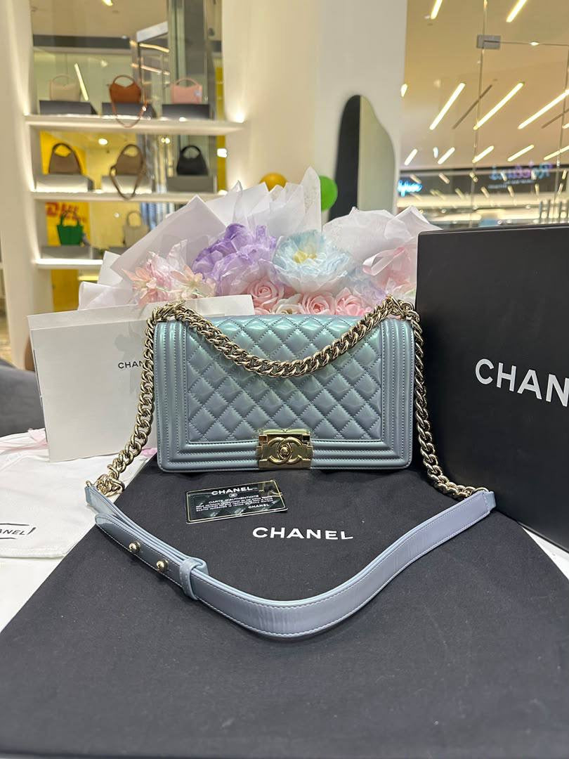 CHANEL Boy Quilted Flap Bag – Grey with Gold Hardware