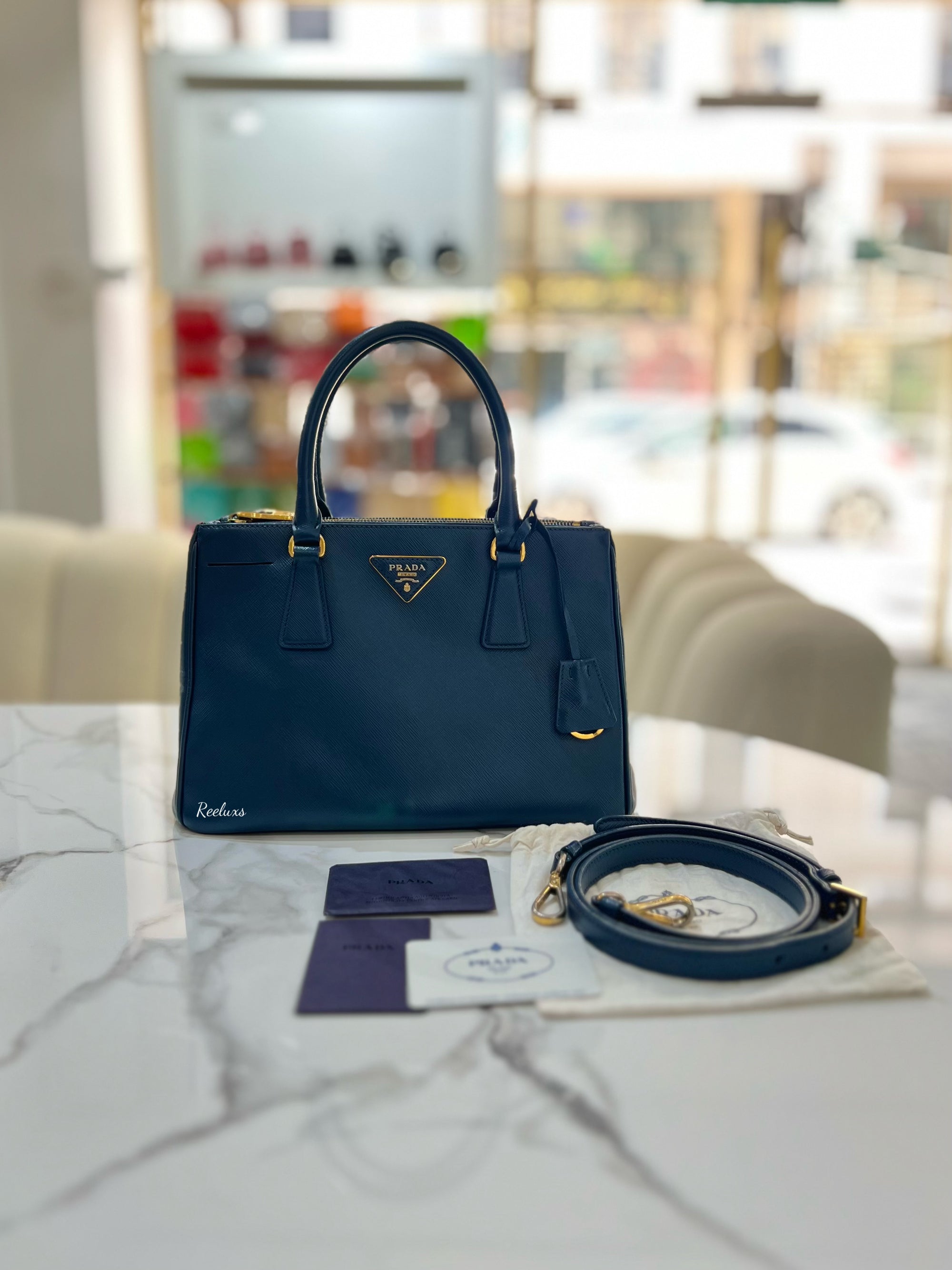 PRADA Saffiano Galleria Bag Small Navy Blue