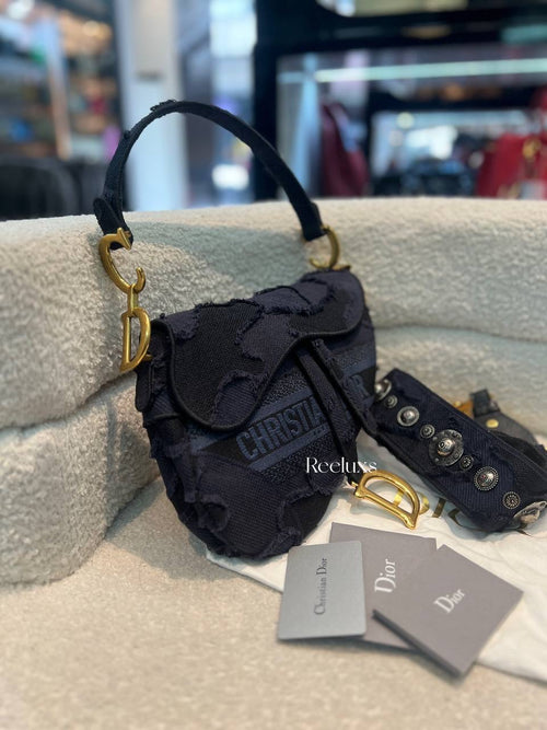 DIOR Blue Camouflage Embroidered Canvas Saddle Bag