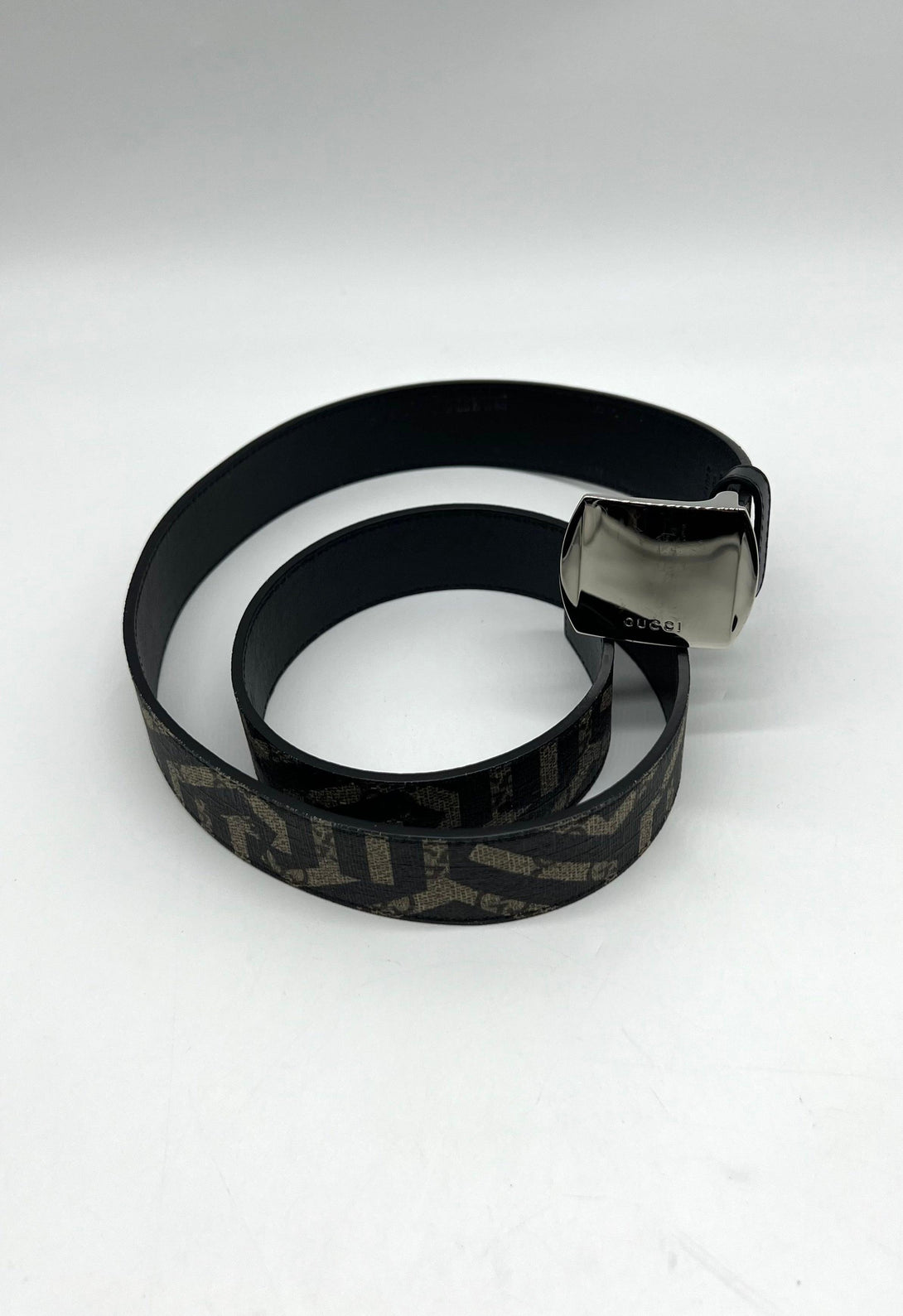 GUCCI Plate Buckle Belt Caleido Print GG Coated Canvas Wide Brown - Reeluxs 