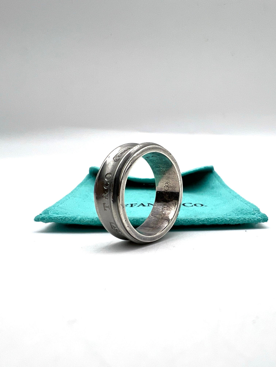 Tiffany & Co Galaxy Grey Titanium & Sterling Silver 1837 Unisex Concave Ring - Reeluxs 