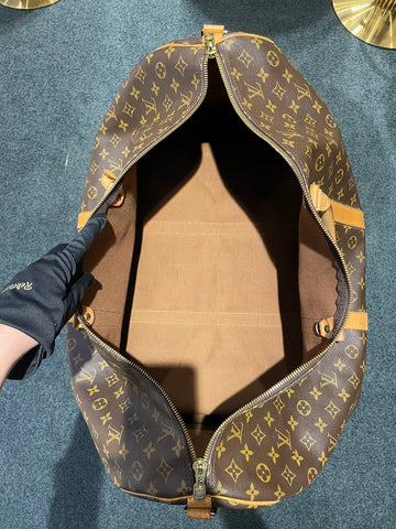 LOUIS VUITTON Keepall 55 Bandouliere Monogram Canvas Duffle Travel Bag + Strap