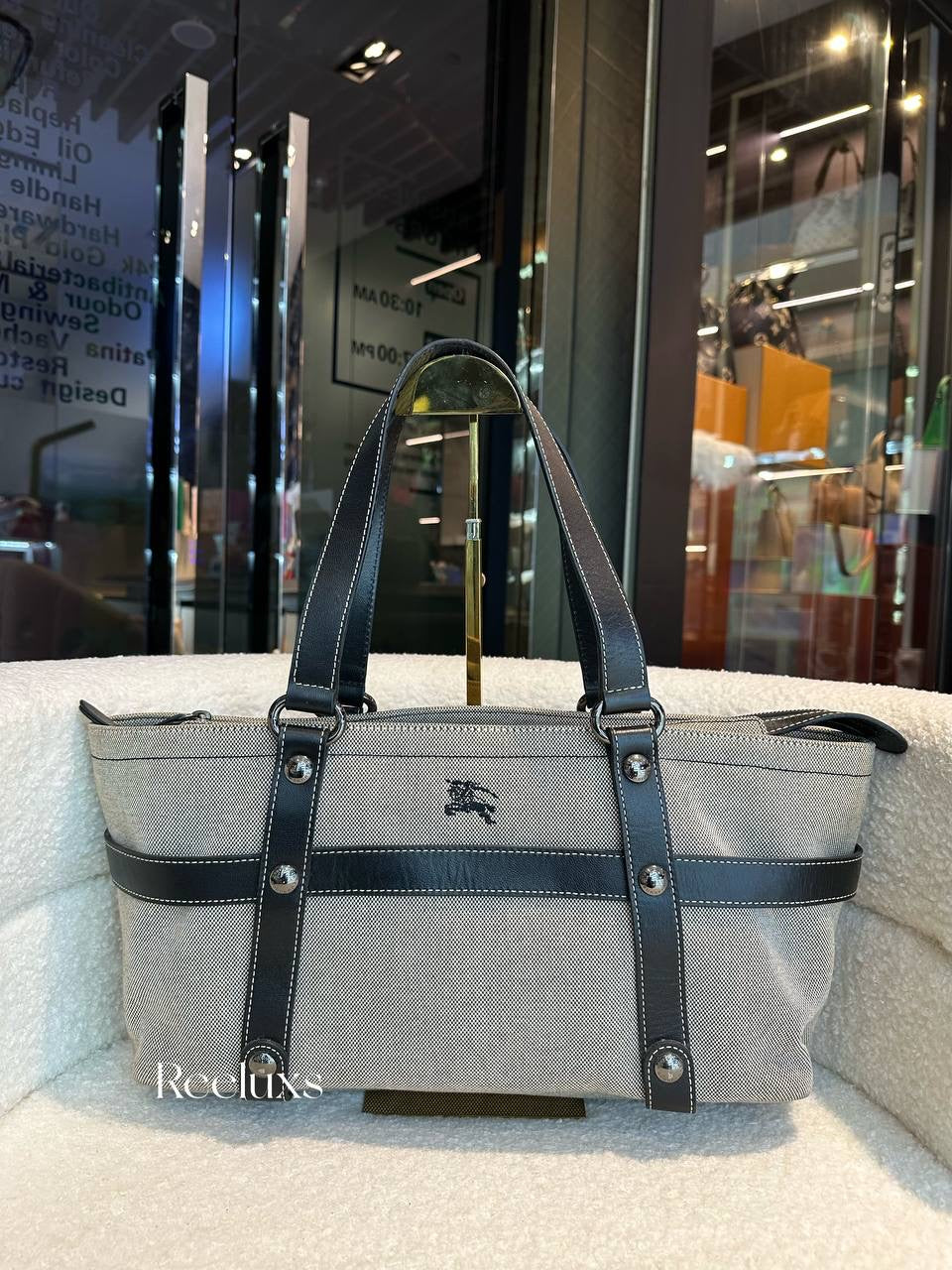 BURBERRY Blue Label Tote Bag Horse Logo Canvas Leather Women Bag JPN Original LT