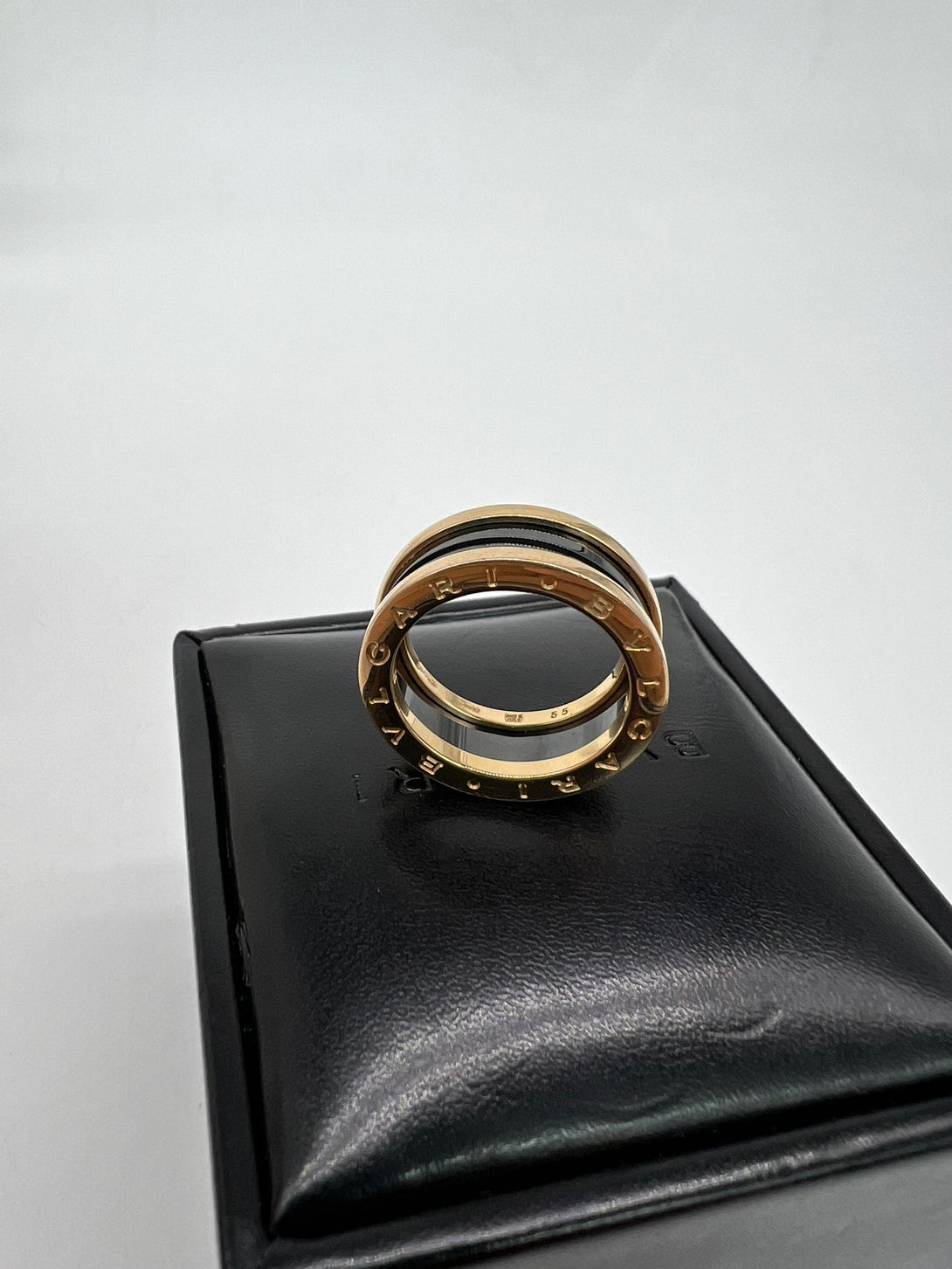 BVLGARI B.Zero1 Black Ceramic 18k Rose Gold Band Ring Size 55 - Reeluxs 