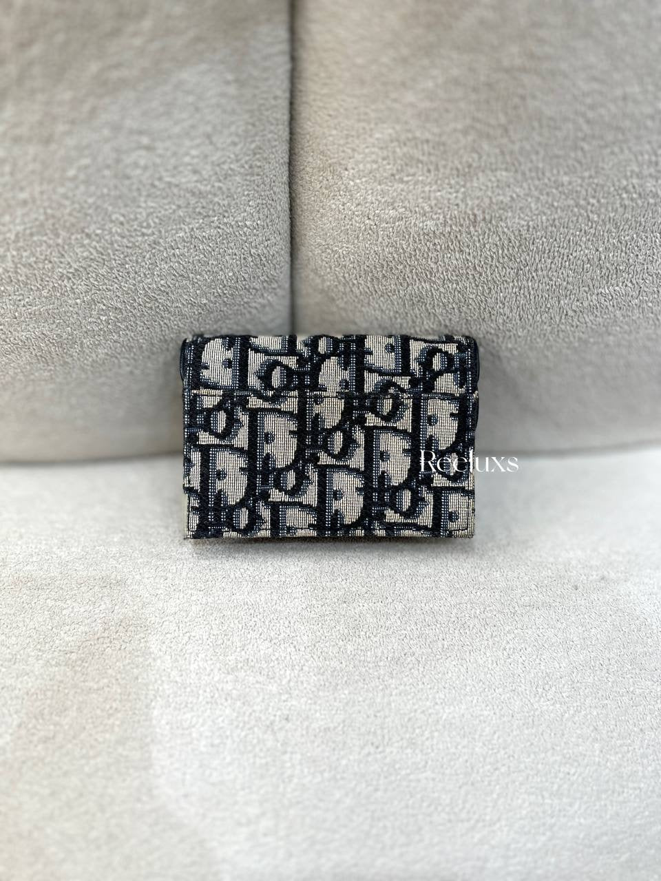 CHRISTIAN DIOR Saddle Bloom Card Holder Blue Dior Oblique Jacquard