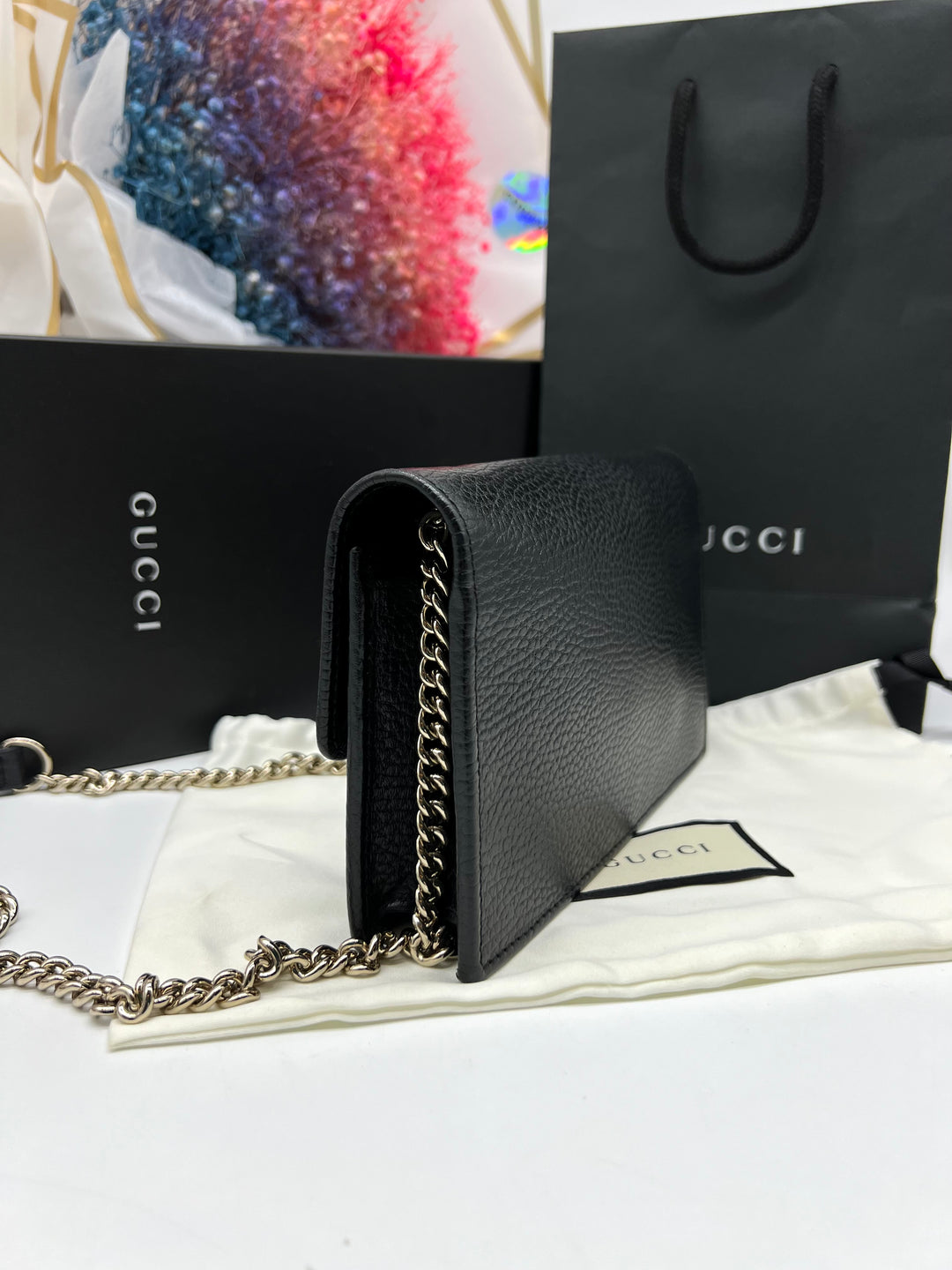 GUCCI Icon GG Interlocking Wallet On Chain Black Crossbody Bag 615523 Black