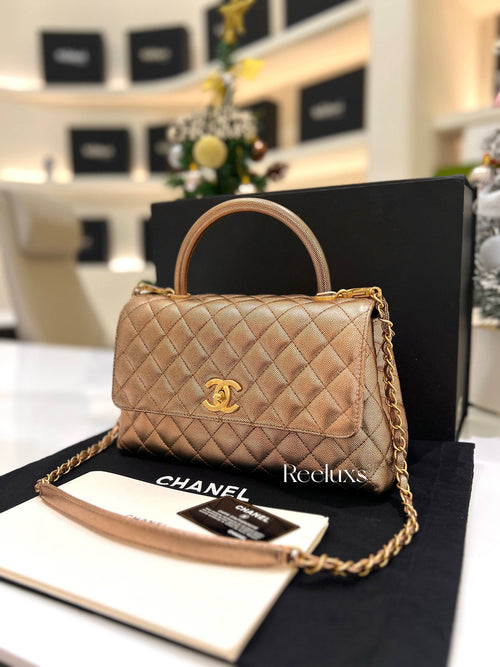 FULLSET CHANEL COCO Handle Flap Metallic Caviar Quilted Medium GHW Shoulder Bag