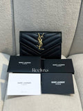 YVES SAINT LAURENT YSL Envelope Wallet Matelasse Grain De Poudre Small Black