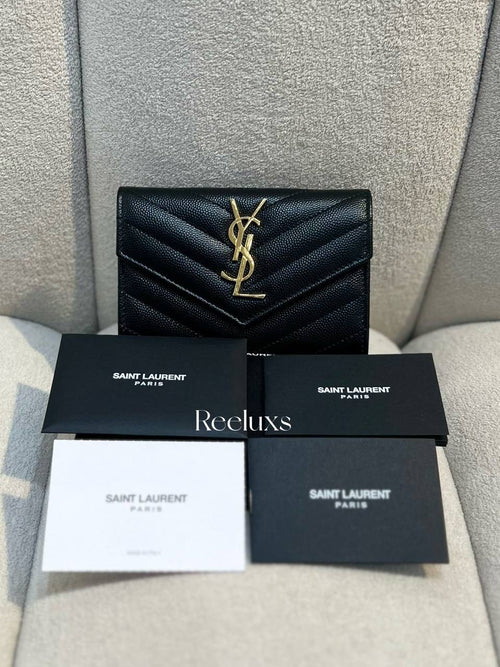YVES SAINT LAURENT YSL Envelope Wallet Matelasse Grain De Poudre Small Black