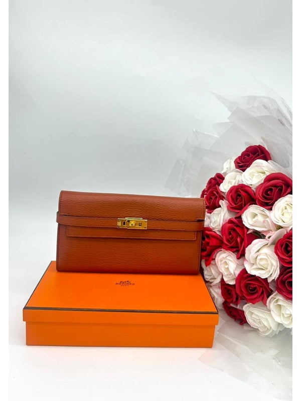 Hermès Kelly Wallet To Go Orange Epsom Gold Hardware - Reeluxs 