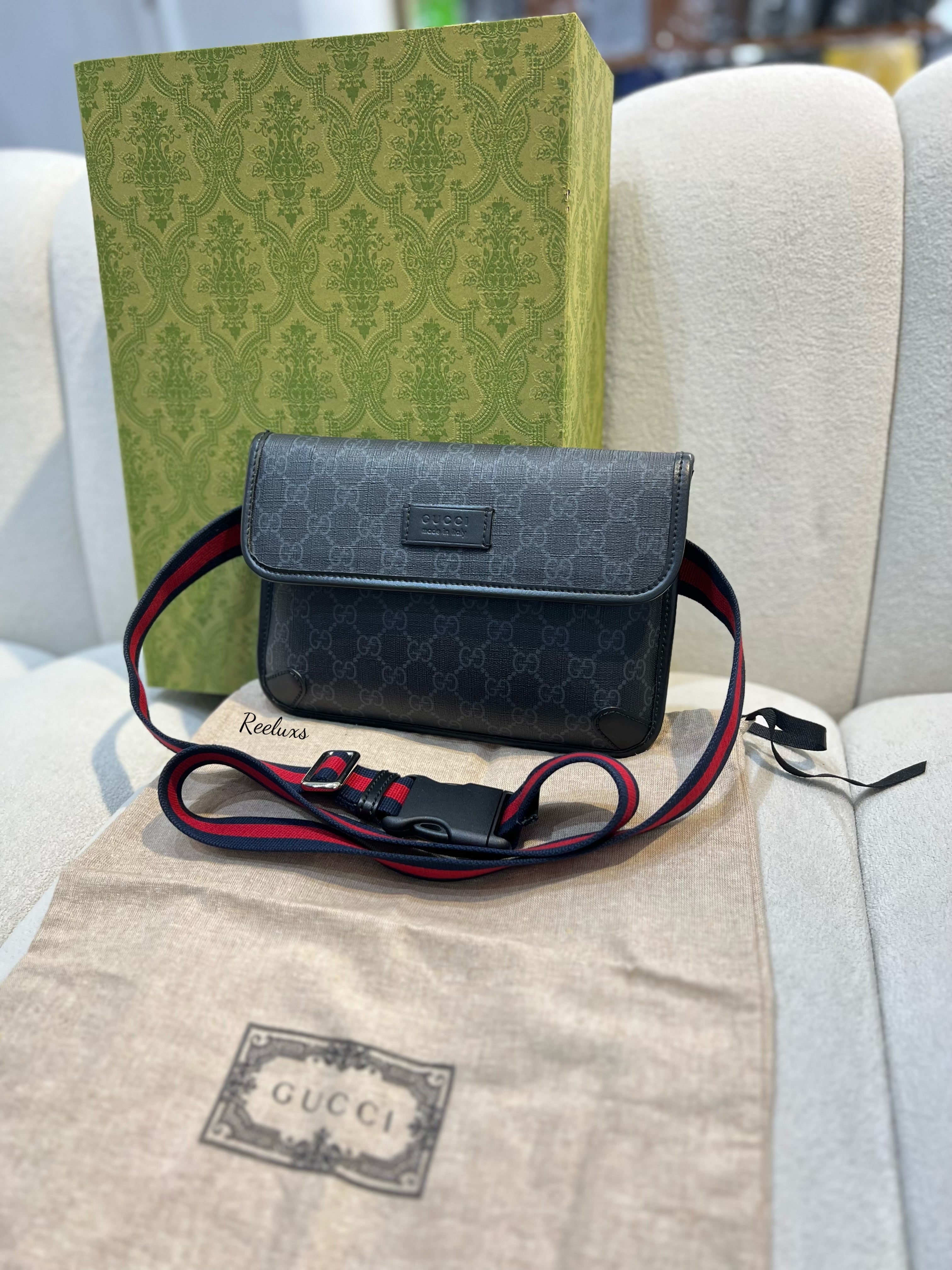GUCCI Belt Bag In Black GG Superme Canvas