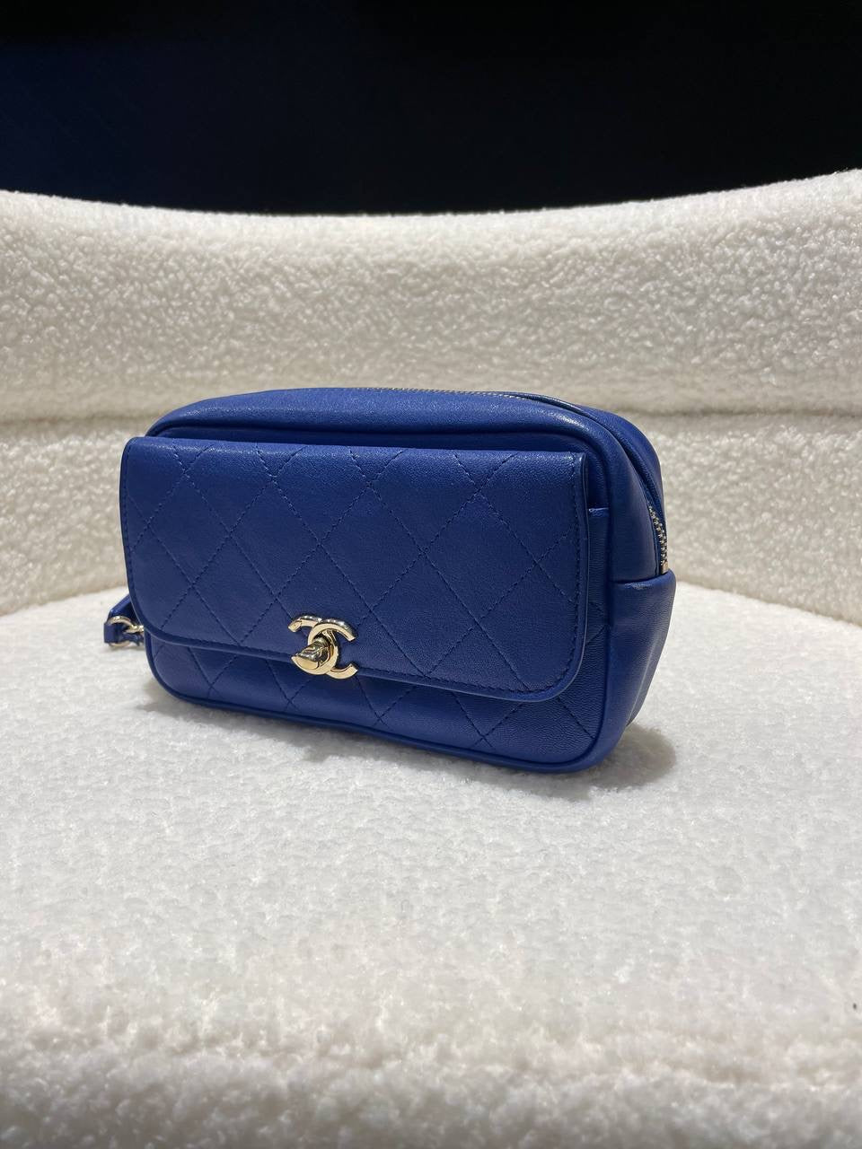 CHANEL Calfskin Casual Trip Waist Bag Blue