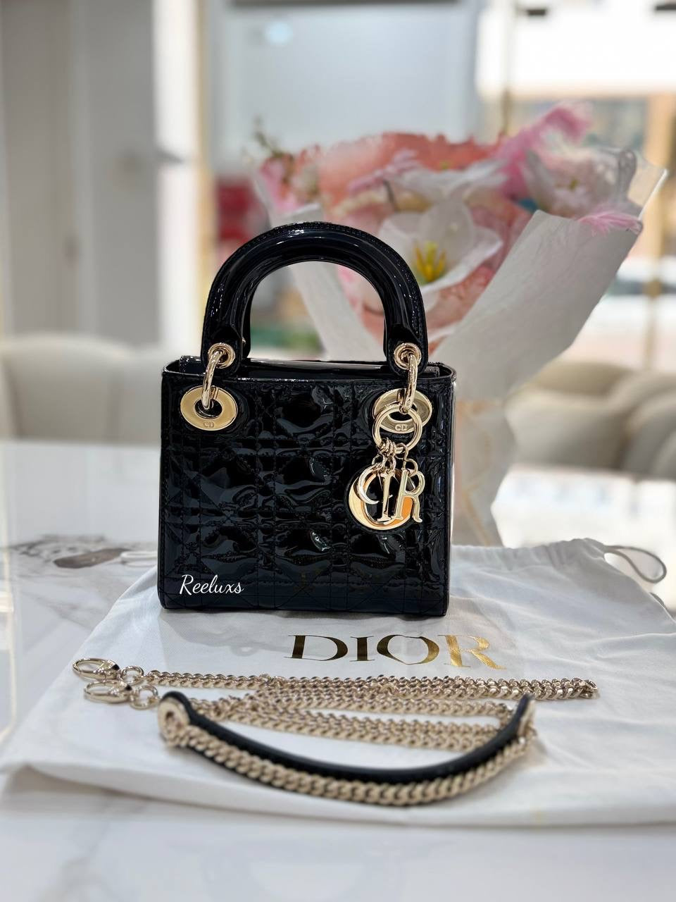 DIOR Mini Lady Dior Black Patent  Leather Hand Bag