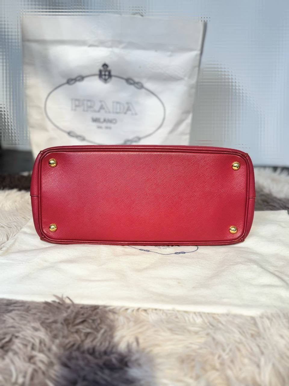 PRADA Saffiano Leather Lux Double Zip Medium Tote Handbag