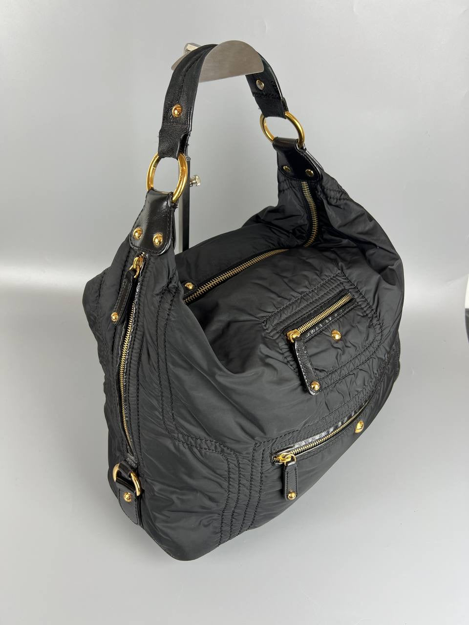 TODS Nylon Hobo - Black Hobo Handbag Tote Bag