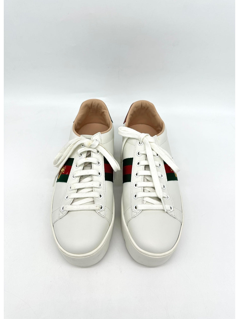 GUCCI White Leather Embroidered Bee Ace Platform Sneakers Size 39 - Reeluxs 