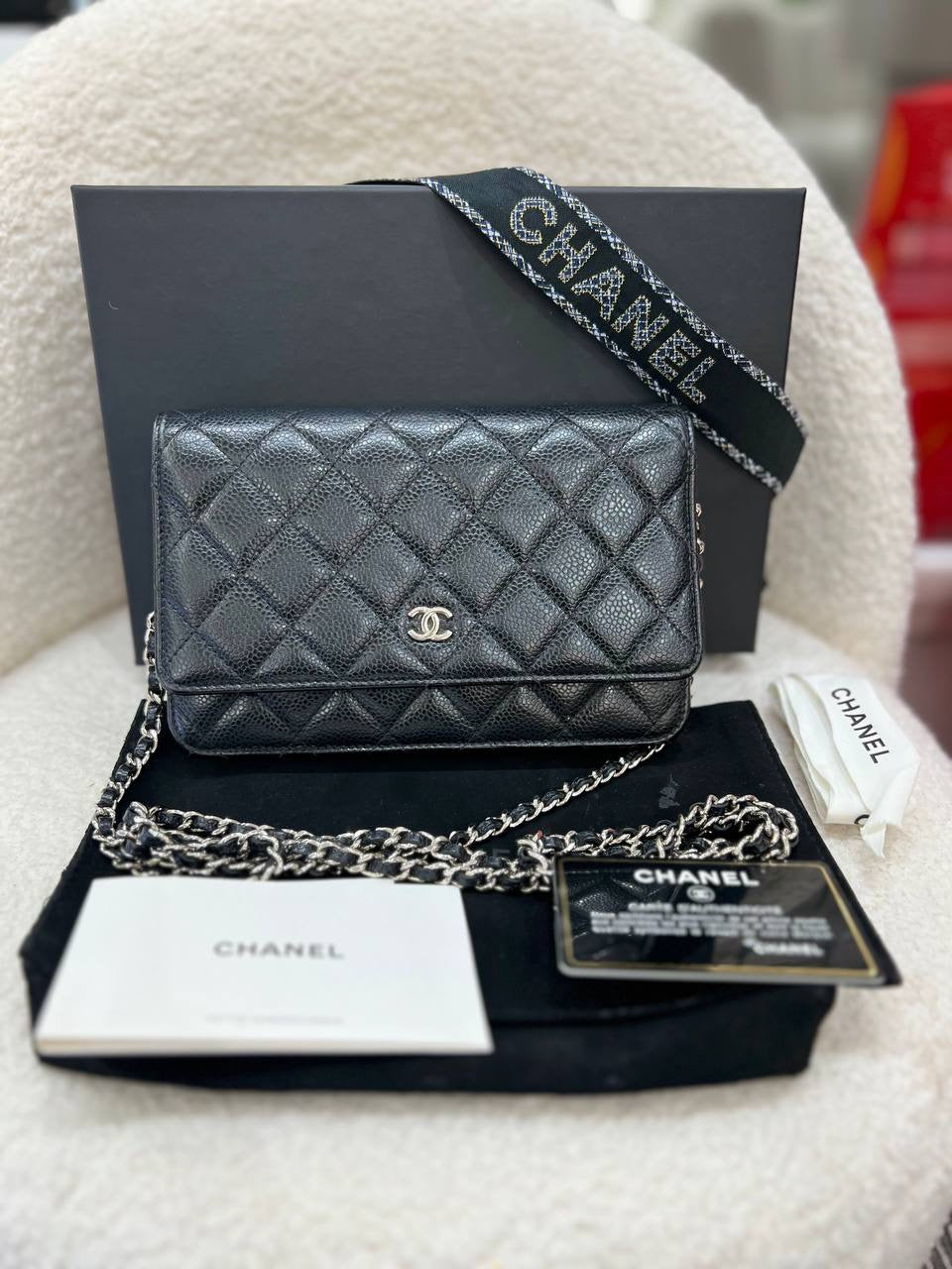 CHANEL Classic Wallet on Chain (WOC) in Black Caviar