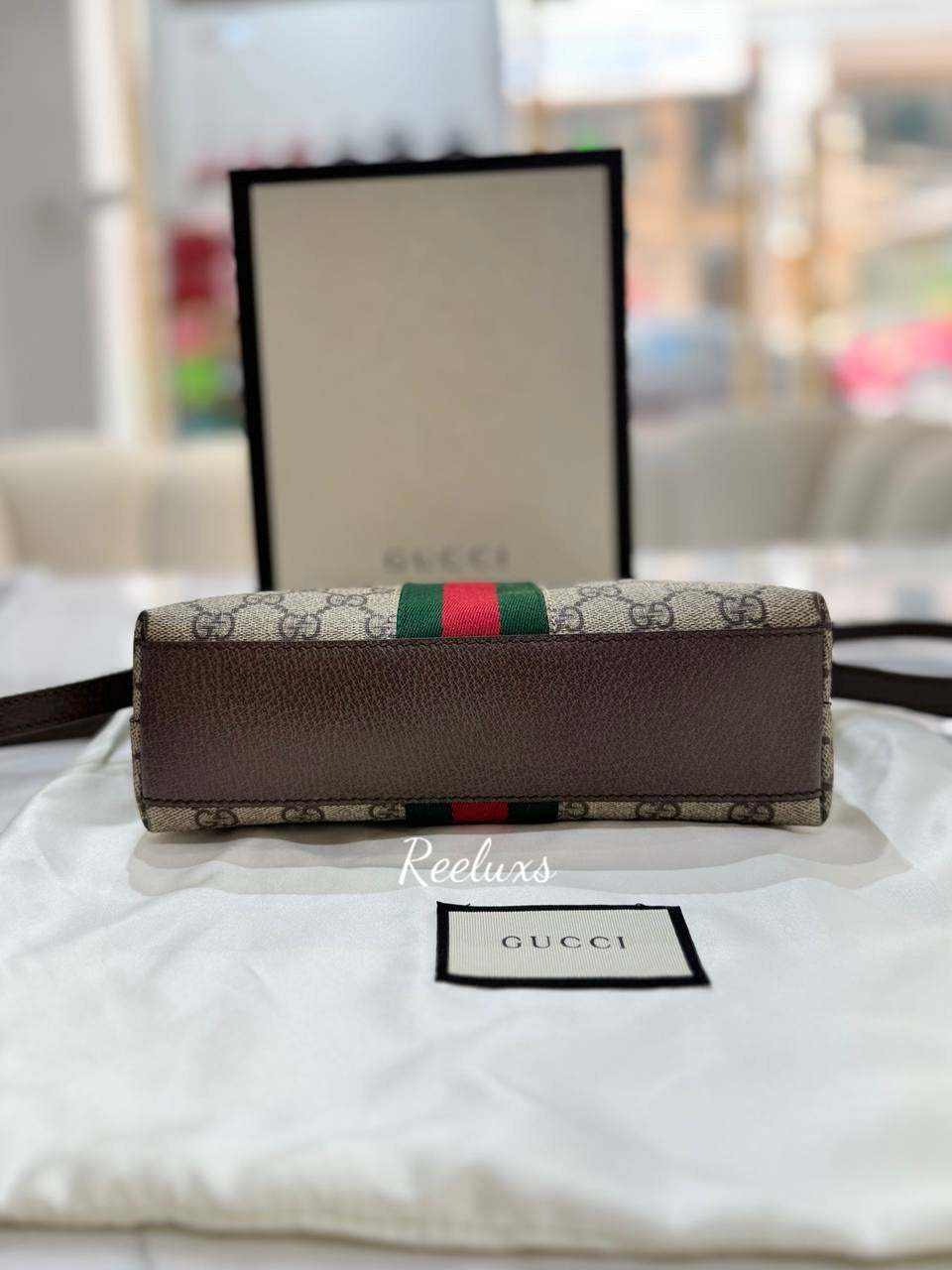 FULLSET GUCCI Ophidia GG Supreme Small Round Top Shoulder Bag